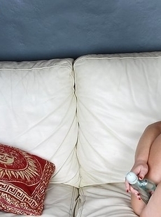 Horny blonde mature slut doing herself on the couch