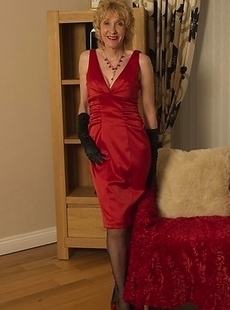 Naughty blonde English mature slut stripping down