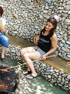 Three naughty old and young lesbians make it wild outdoors