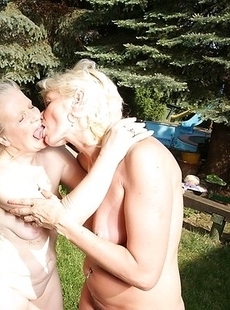 Six old and young lesbians make out in the sun
