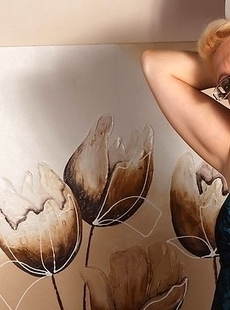 Naughty blonde mature slut teasing her pussy