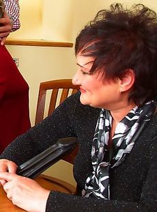 Three mature ladies playing around with one lucky guy