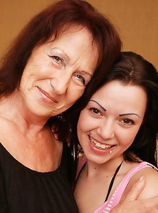 Four old and young lesbians having a ball