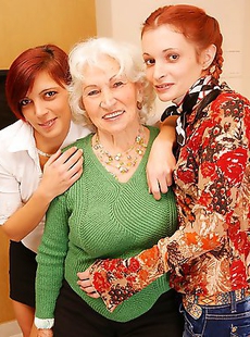 Three old and young lesbians making out