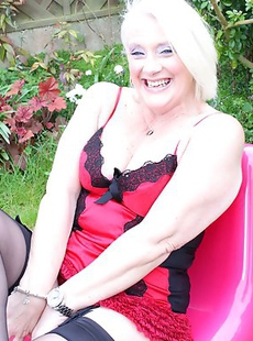 Naughty British housewife getting dirty in the garden
