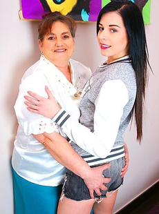 Naughty old and young lesbian couple playing